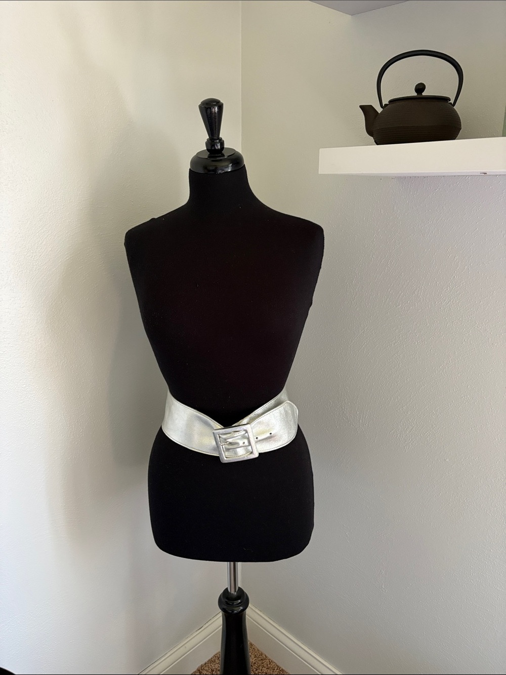 HOBO wide silver leather Belt with Square Buckle